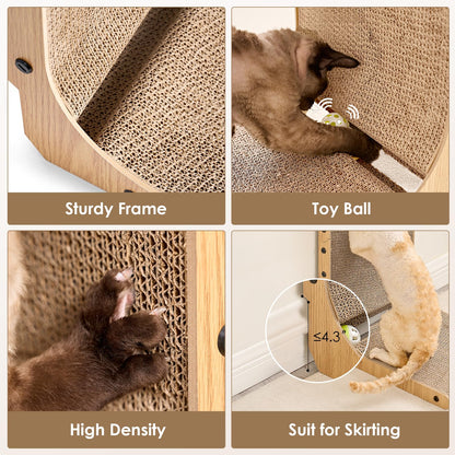EHEYCIGA Cardboard Cat Scratcher for Indoor Cats, 26.8 Inch L Shaped Vertical Cat Scratching Board with Ball Cat Toy, Large Cat Scratcher Pad, Brown