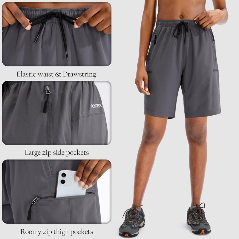SANTINY Women's 5''/ 7''/9'' Hiking Cargo Shorts Quick Dry Lightweight Summer Shorts for Women Athletic Golf Zipper Pockets(Dark Grey_XL)
