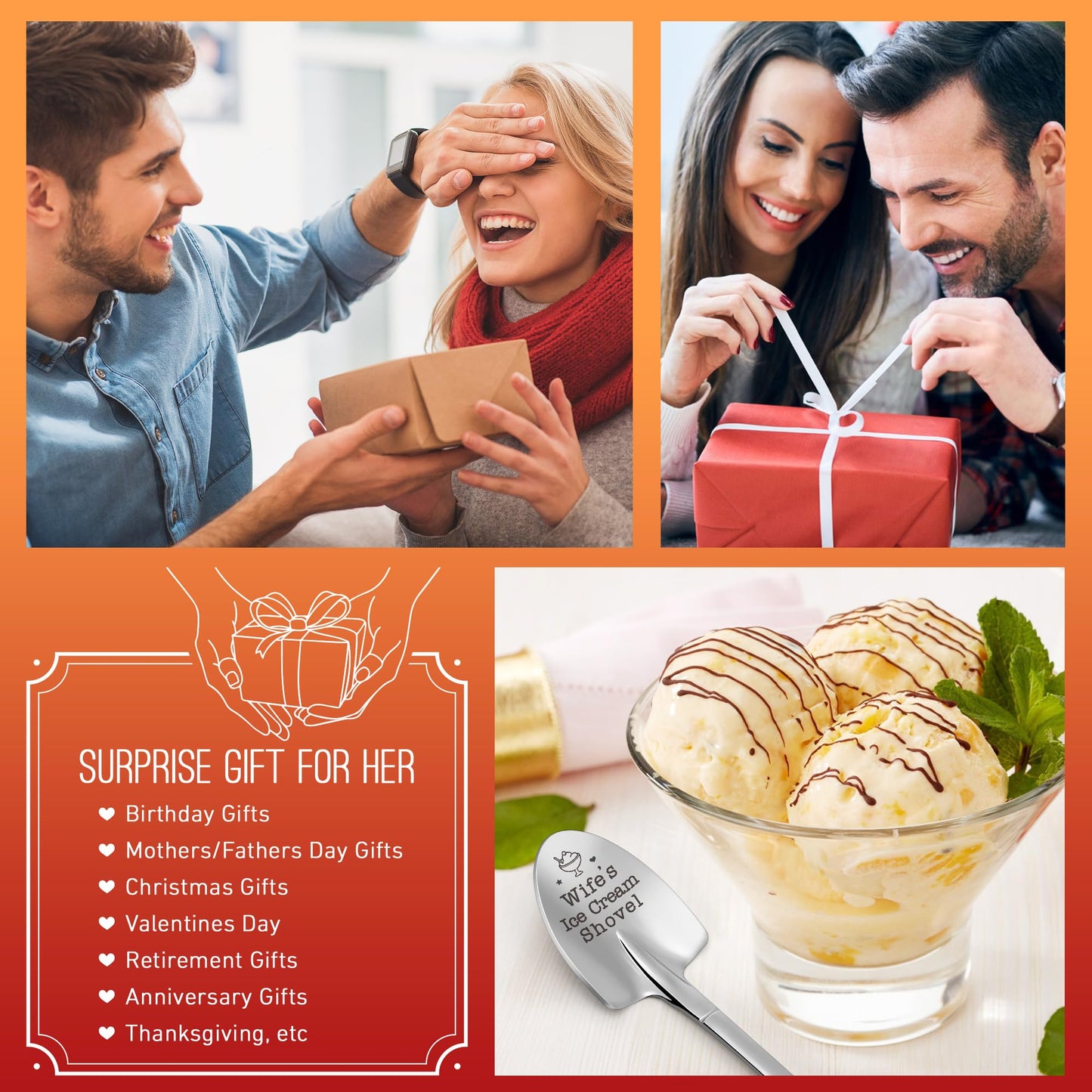 Wife Gifts from Husband, Romantic I Love You Valentines Birthday Gifts for Wife, Funny Valentines Day Ideas for Her, Wifey, Women, Mothers Day Wife's Ice Cream Shovel Spoon