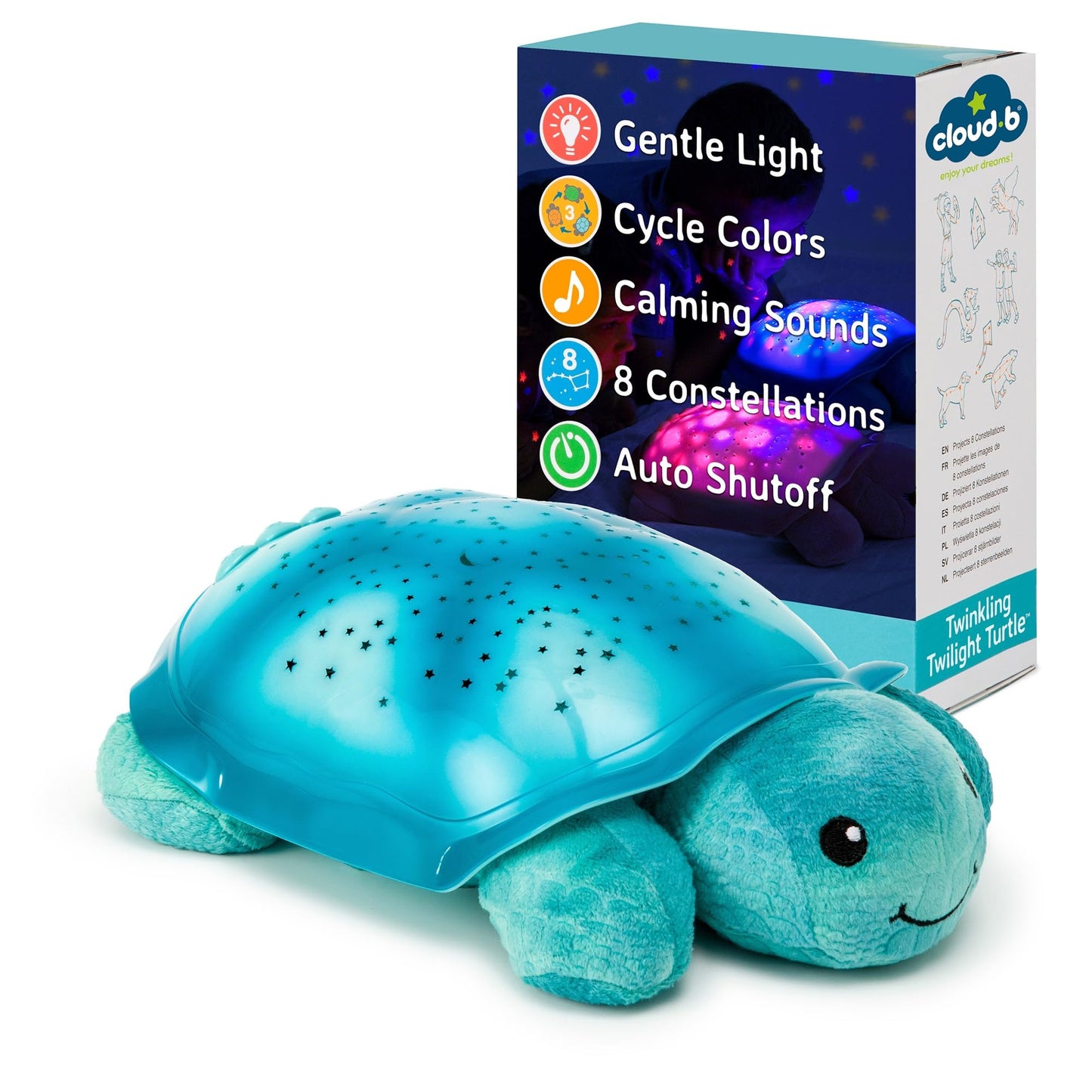 Cloud b Twinkling Twilight Turtle Aqua , Galaxy Projector Night Light & White Noise Machine Baby Soothing | 8 Constellations, 2 Melodies, 3 Colours | Starry Kids Night Light Comfort for Mums & Parents