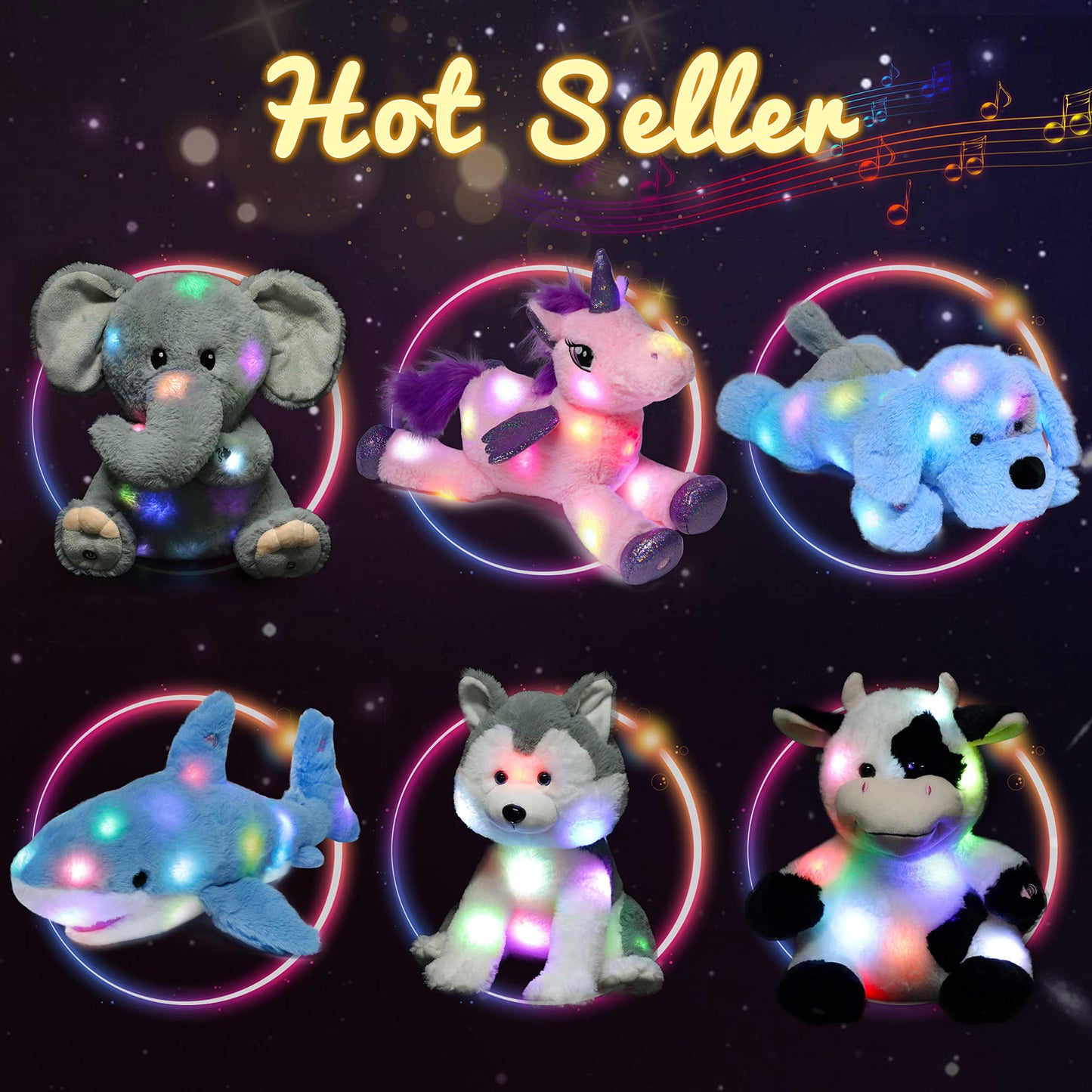 Hopearl LED Musical Stuffed Polar Bear Lighting Up Singing Plush Toy Adjustable Volume Lullaby Animated Soothe Birthday Festival for Kids Toddler Girls, White, 11''