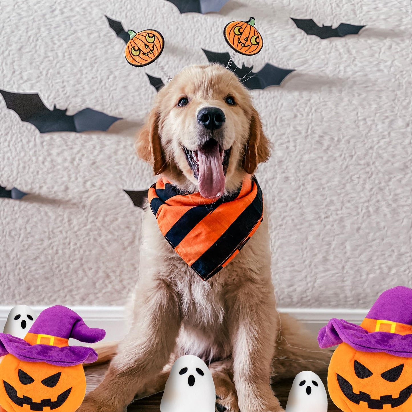 lilfrd Halloween Dog Toys - Pumpkin & Ghosts Dog Halloween Toys, Squeaky Plush Dog Toy, Gifts for Small Medium Large Dogs, Hide and Seek Dog Toy