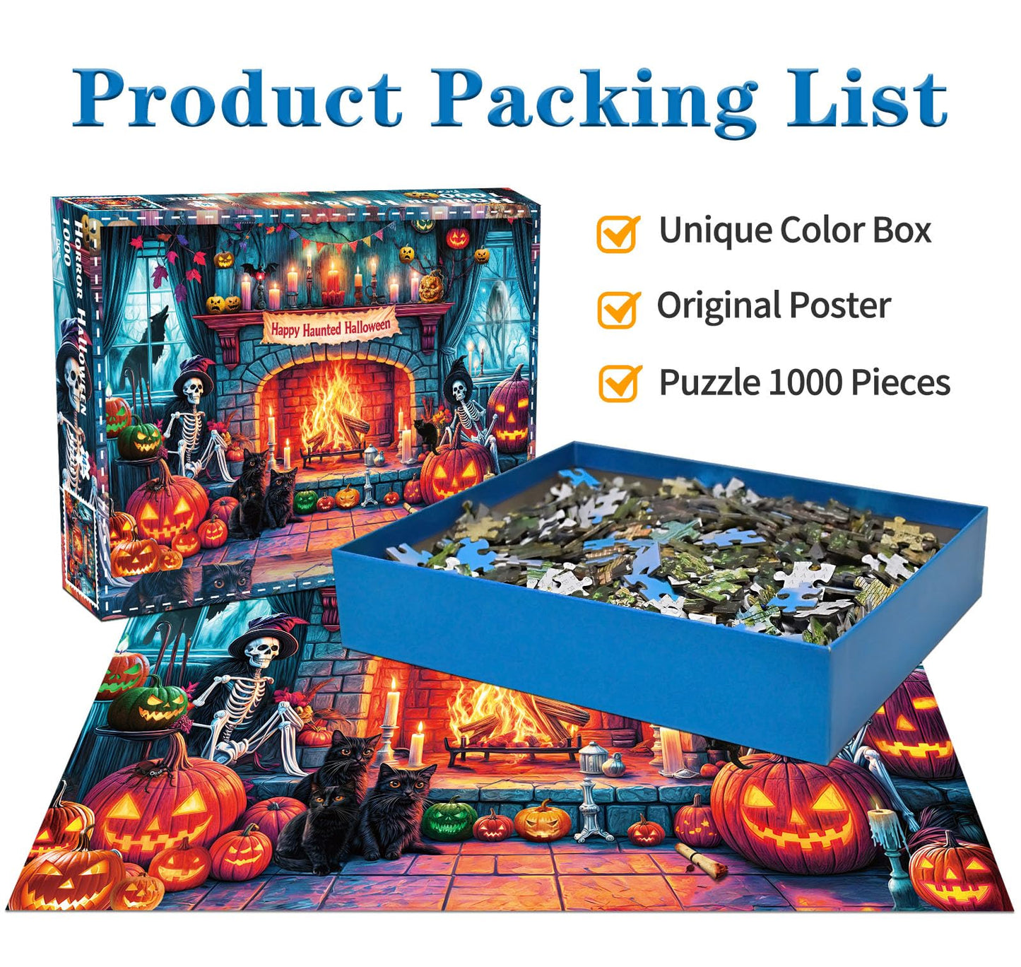 Halloween Night 1000 Piece Puzzle -Retro Horror Art- 1000 Pieces Jigsaw Puzzles for Kids and Adults - 1000 Piece Haunted Mansion Jigsaw Puzzle(27.6"x 19.7")