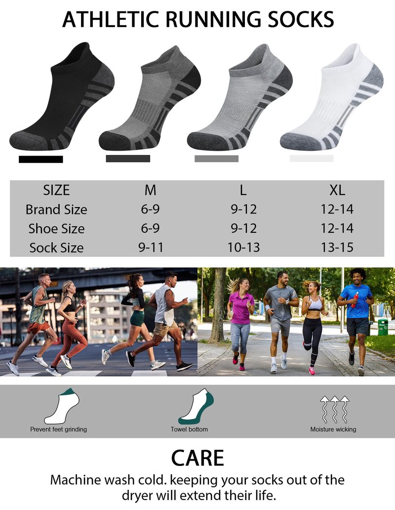 Airacker Ankle Athletic Running Socks Cushioned Breathable Low Cut Sports Tab Socks for Men and Women (6 Pairs)