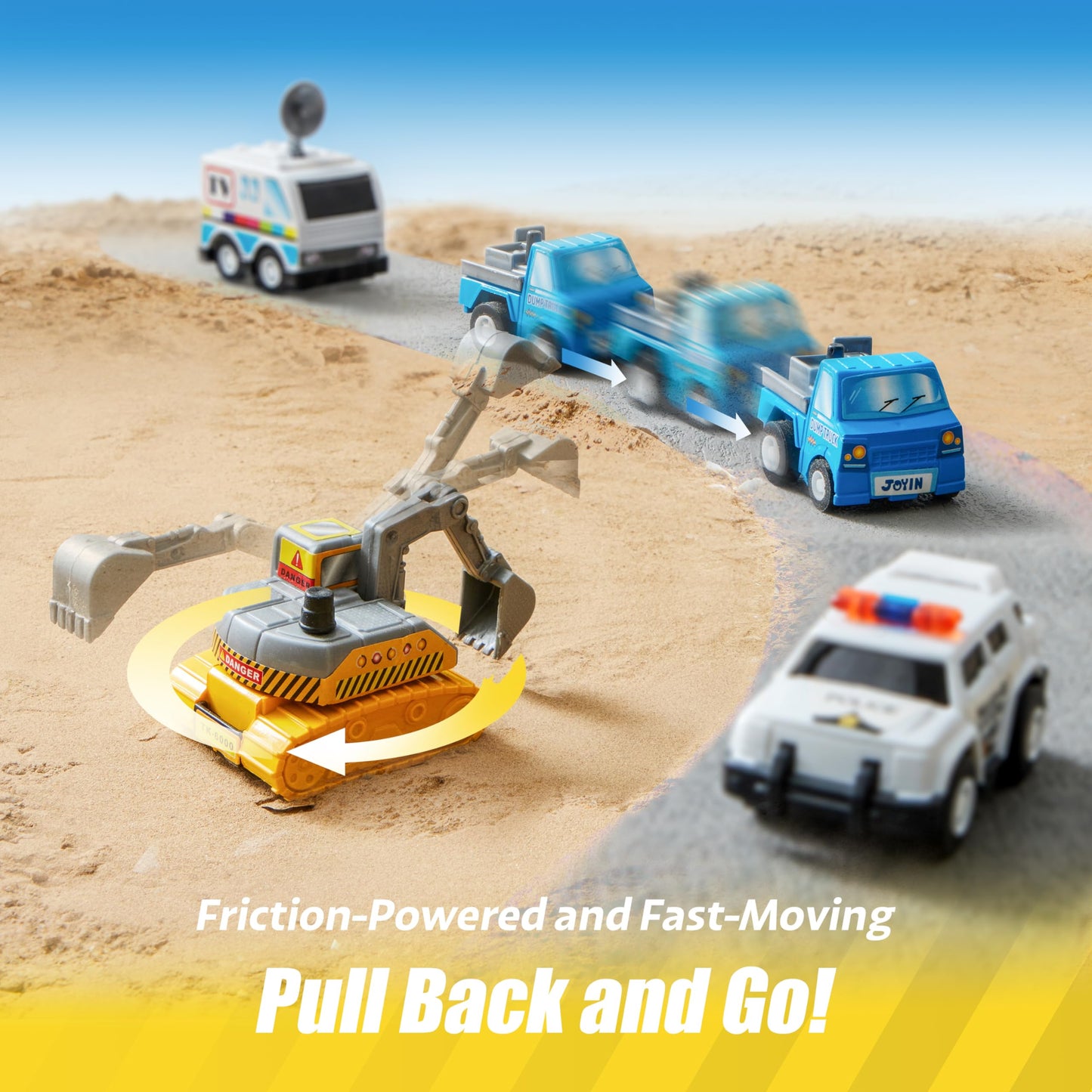 JOYIN 18 Piece Pull Back City Cars and Trucks Toy Vehicles Set Model Car, Friction Powered Die-Cast Cars for Toddlers, Boys, and Girls’ Educational Play