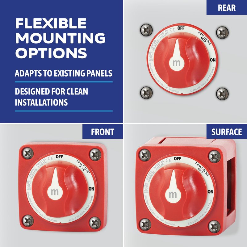 Blue Sea Systems Mini Dual Circuit Battery Switch, Red, 6010 m‑Series