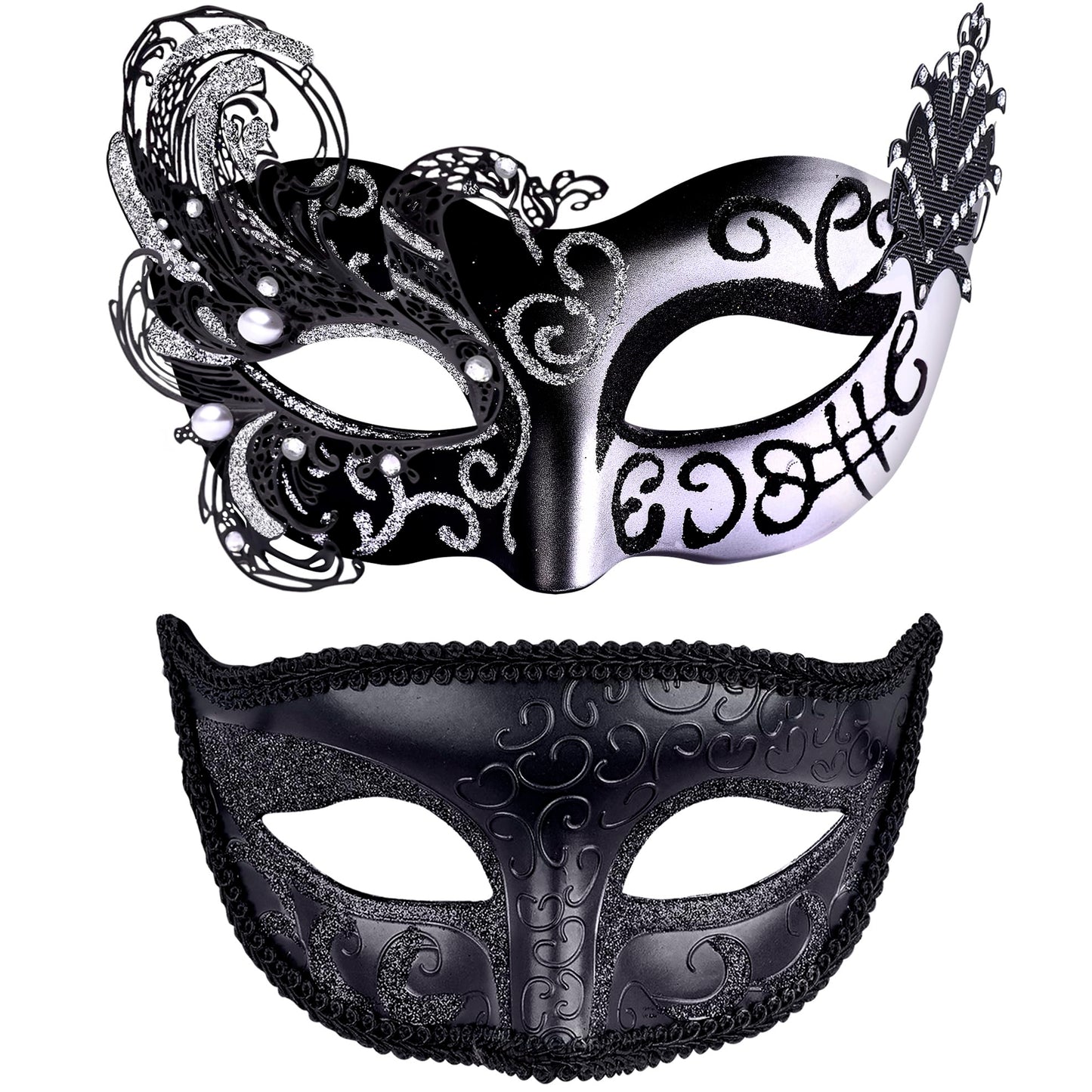 SIQUK Couple Masquerade Masks Metal Venetian Party Mask Halloween Costume Mask Mardi Gras Mask for Couples Women and Men