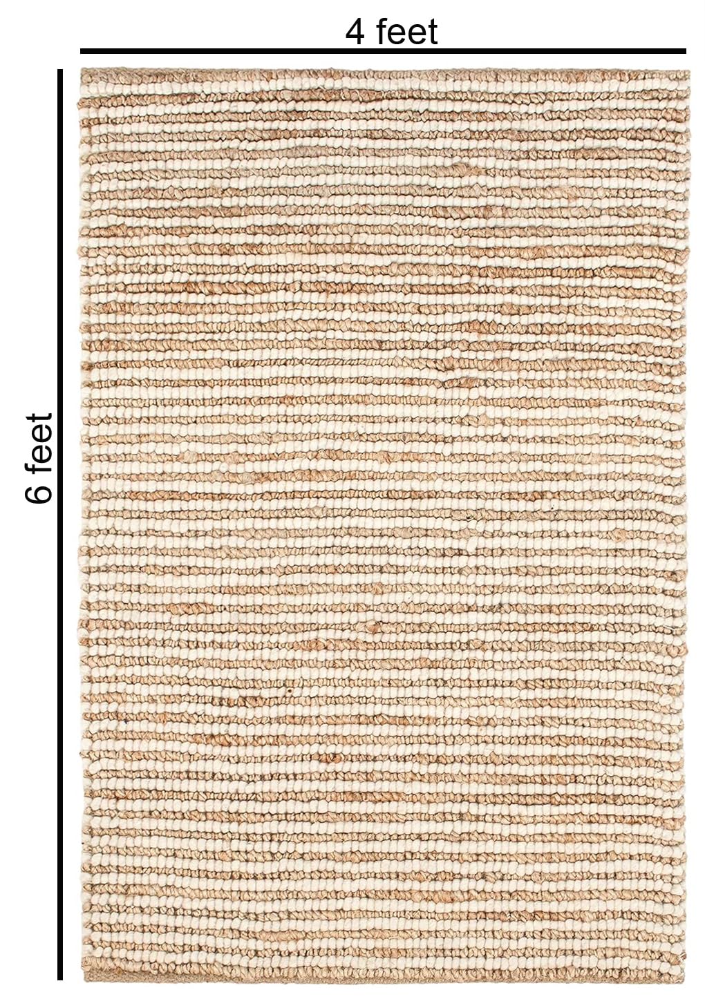 FRELISH DECOR Area Rug 4x6 feet - Premium Wool and Jute Blend Handwoven Rugs - Natural Fiber Chunky Stripe Rugs for Living Room, Bedroom, Hallways, Dining Area: Natural Ivory