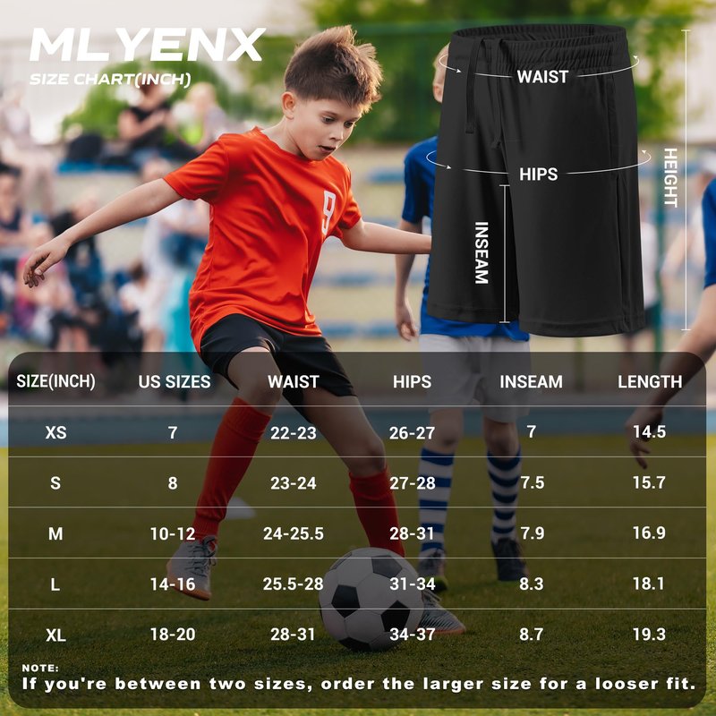 MLYENX 5 Pack Boys Athletic Shorts Active Performance Youth Kids Basketball Shorts Quick Dry with Elastic Waist Pockets