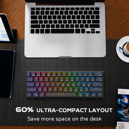 RK ROYAL KLUDGE RK61 60% Mechanical Keyboard with Coiled Cable, 2.4Ghz/Bluetooth/Wired, Wireless Bluetooth Mini Keyboard 61 Keys, RGB Hot Swappable Red Switch Gaming Keyboard with Software - White