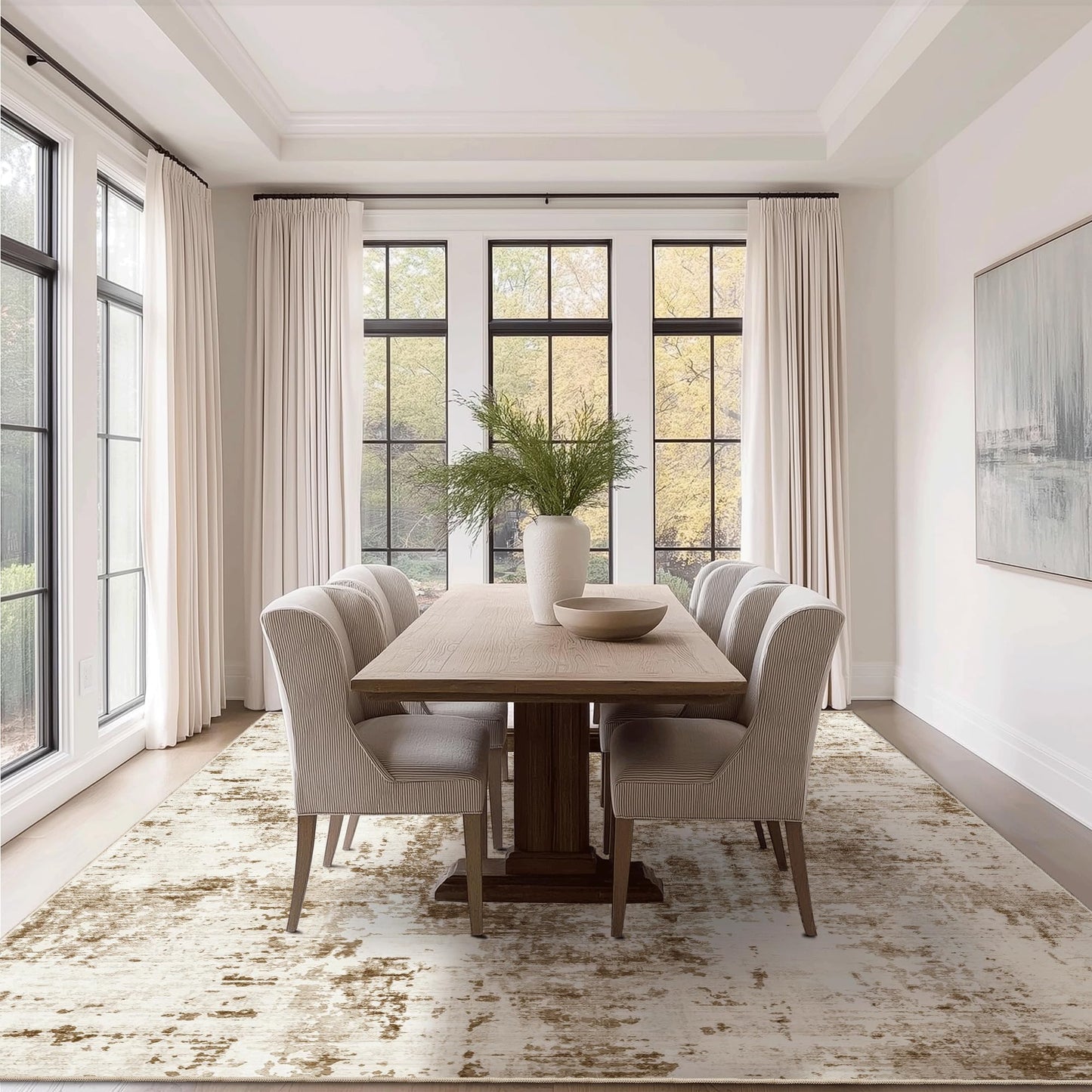 FMFUNCTEX 8x10 Washable Area Rug Brown Beige Neutral Abstract Modern Large Non Slip Carpet for Living Room Bedroom Soft Low Pile Indoor Mat Contemporary Throw Rug for Dining Kitchen Office Nursery