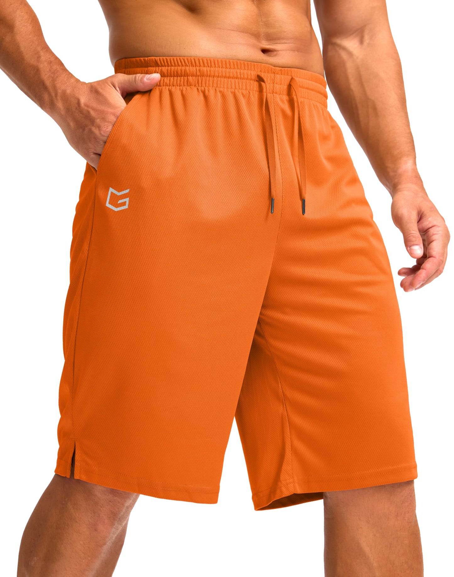 G Gradual Men's Athletic Shorts with Pockets 9" / 11" Long Basketball Shorts Lightweight Quick Dry Gym Workout Shorts for Men(Orange,4XL)