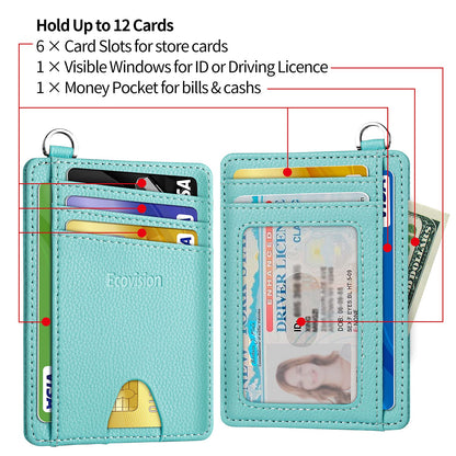 EcoVision Slim Minimalist Front Pocket Wallet, RFID Blocking Credit Card Holder Wallet with Detachable D-Shackle for Men Women