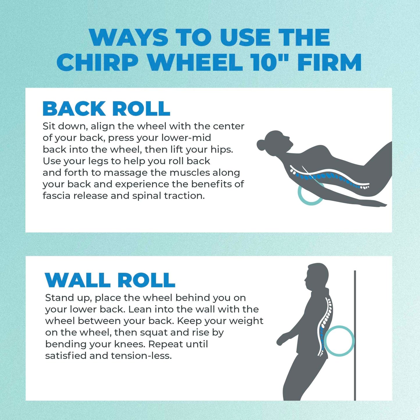 Chirp Wheel Foam Roller - Targeted Back & Neck Pain Relief, Muscle Massage, Trigger Point Therapy, High-Density Foam Tool for Physical Therapy, Stretching & Exercise, 500lbs Capacity, 10-Inch Mint