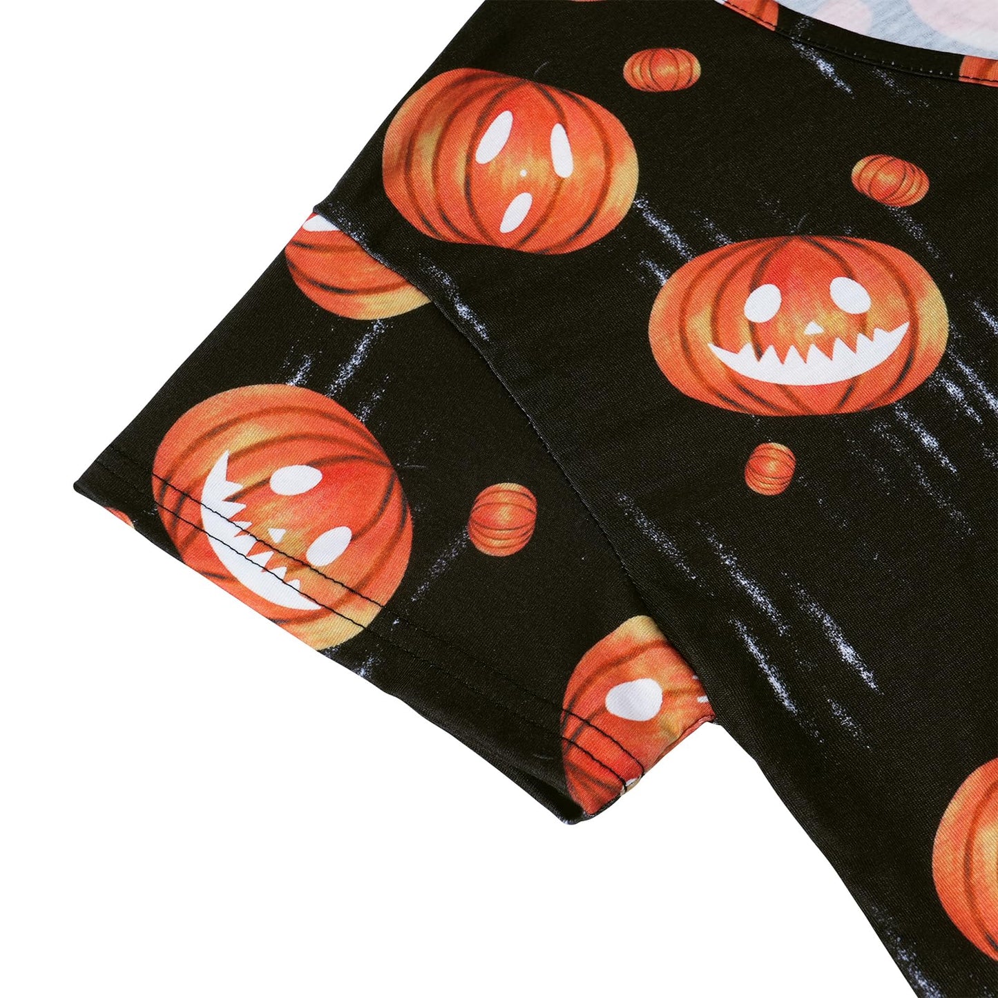 Halloween Pajamas for Women Set Orange Pajama Pumpkin Lounge Set White Pj Set Cotton Soft Sleepwear Tops with Capri Pants Black Pumpkin 3XL
