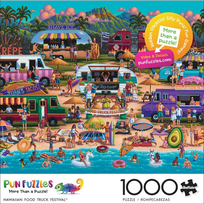 Buffalo Games - Pun Fuzzles - Hawaiian Food Truck Festival - 1000 Piece Jigsaw Puzzle For Adults -Challenging Puzzle Perfect for Game Nights - Finished Size is 26.75 x 19.75