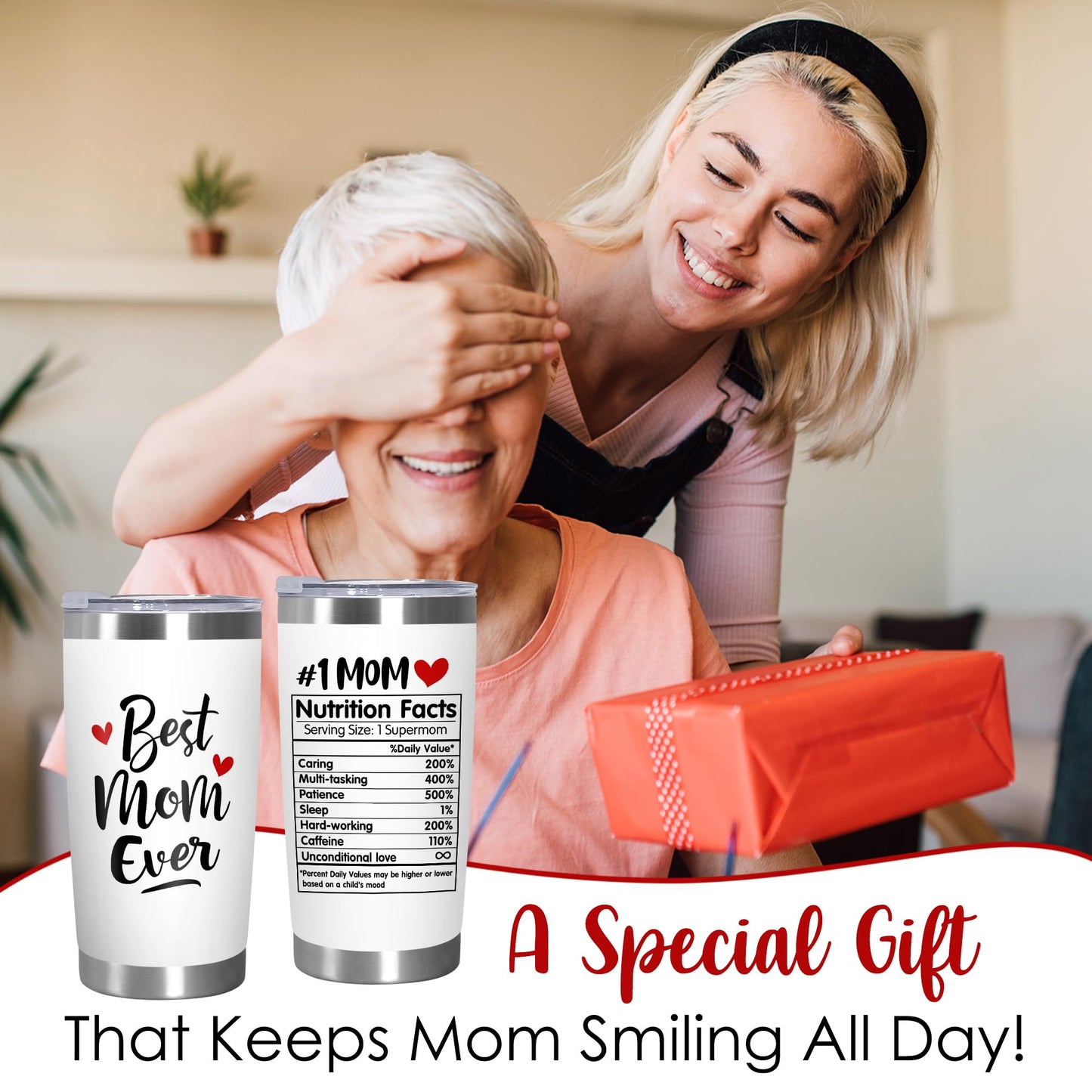 TEEZWONDER Christmas Birthday Gifts for Mom - 20 oz Stainless Steel Insulated Coffee Tumbler with Lid - Mothers Birthday Gifts from Daughter Son, Mothers in Law, Mama, Grandma, Tumblers for Women