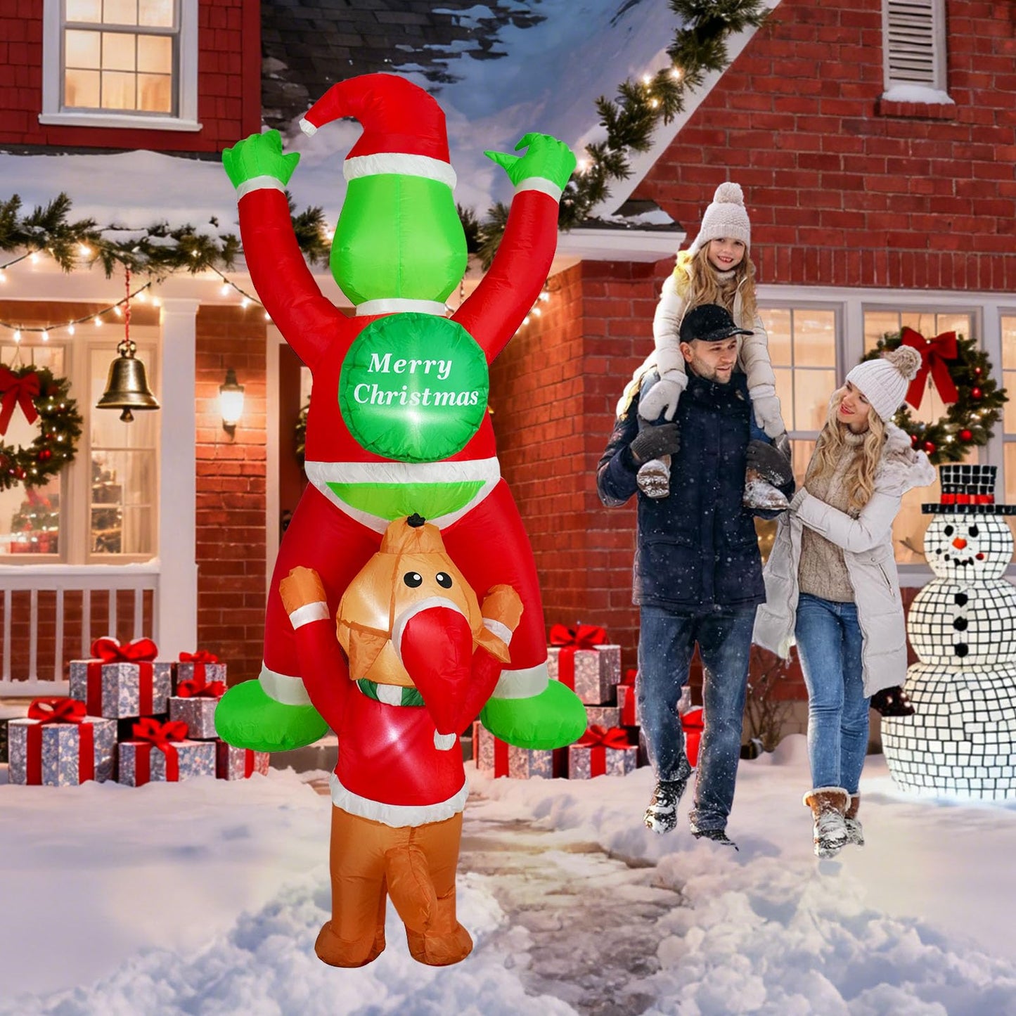 6 FT Christmas Inflatable Decoration Climbing Santa Claus with Dog, Funny Roof Christmas Inflatables Hanging Outdoor Decoration with Built-in LED Light for Yard Indoor Garden Lawn Party