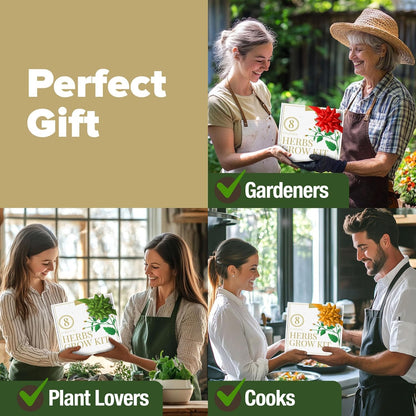 HOME GROWN 𝗣𝗥𝗘𝗠𝗜𝗨𝗠 𝗛𝗘𝗥𝗕 𝗞𝗜𝗧 8 Herb Seeds Garden Kit, Complete Indoor Planter Gift with Basil Cilantro Mint & More, Unique Kitchen Growing Set for Women Men, Birthday Housewarming Present