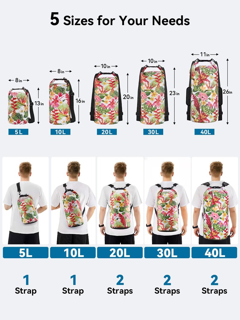 HEETA Waterproof Dry Bag for Women Men, Roll Top Lightweight Dry Storage Bag Backpack with Emergency Whistle for Travel, Kayaking, Boating, Camping, Beach, Cruise Ship Essentials (Flower, 20L)