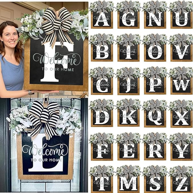 16'' Personalized Last Name Welcome Sign, Door Wreaths for Front Door Outside, Spring Wreath for Front Door Decor, Farmhouse New Home Gifts for Home (N)