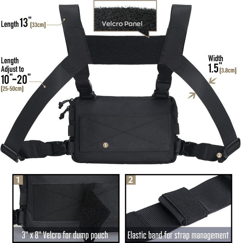 WYNEX Tactical Chest Rig Pack for Men, Running Chest Bag with Front Loop Airsoft Recon Chest Rigs for Hunting Outdoor EDC Combat Patch Included