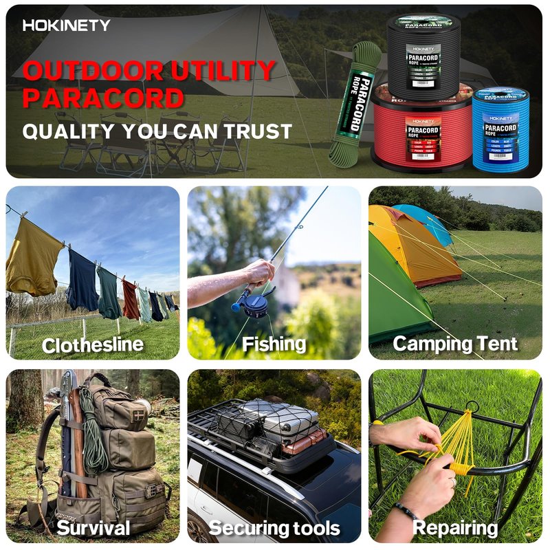 HOKINETY Paracord Rope 750 - Parachute para Cord 4mm 11 Strand Spool Rope Utility Nylon String for Outdoor Camping Survival Utility Tent Crafting DIY Projects - Blue 100ft