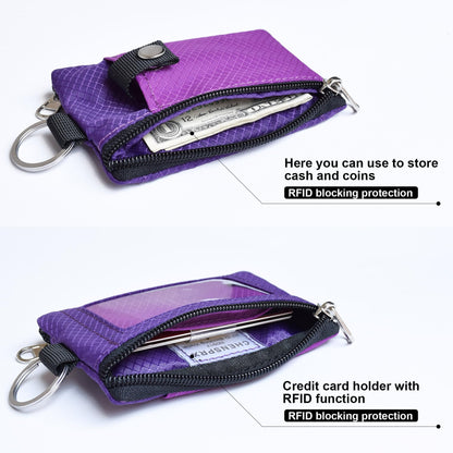 CHENSPRX Minimalist RFID Blocking Small Wallet with ID Window,WaterResistant Zip Id Case Wallet with Lanyard Keychain for Cards,Cash,Travel,Women,Men (Violet+purple)