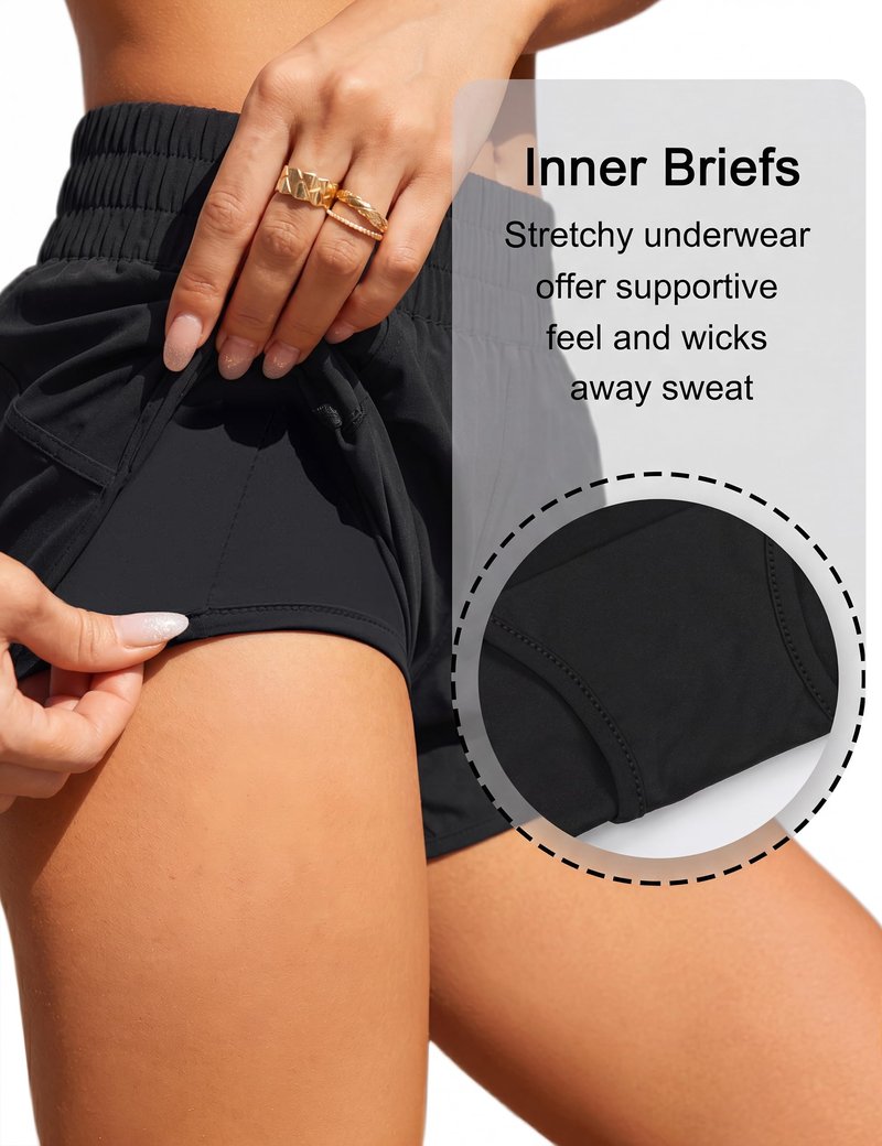 BMJL Women's Running Shorts Elastic High Waisted with Pockets, 2.5" Sporty Workout Quick Dry Athletic Shorts(M,Black)