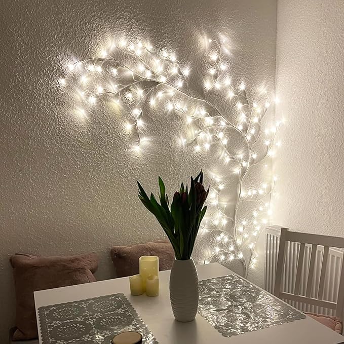 Willow Vine Lights Bedroom Decor: 7.5Ft Christmas Decorations Flexible Enchanted Fairy Lights with Remote Control, 144 LEDs Twinkle Tree Lighted White Branches for Wall Living Room
