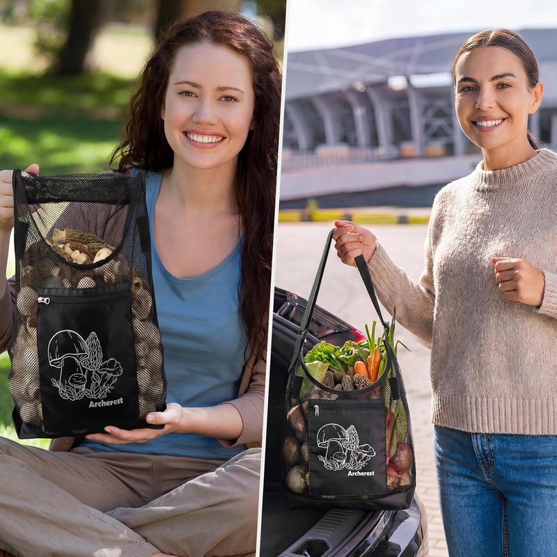 Mushroom Foraging Bag - D-Shaped Opening Mesh Pouch for Morel Picking | Adjustable Shoulder Strap