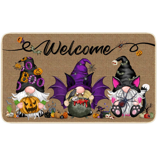 Halloween Gnome Doormat Holiday Decoration Welcome Door Mat Rubber Backing Front Porch Rugs Entrance Floor Mat Boo Bat Pumpkin Home Decor Carpet Indoor and Outdoor, 29 x 17 Inch (Gnome)