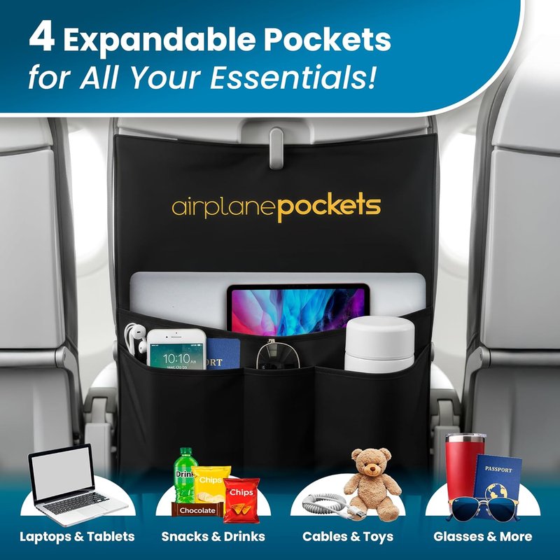 Airplane Pockets | Travel Organizer for Airplane Accessories - Essential Seat Storage Solution - Ideal for International Travel