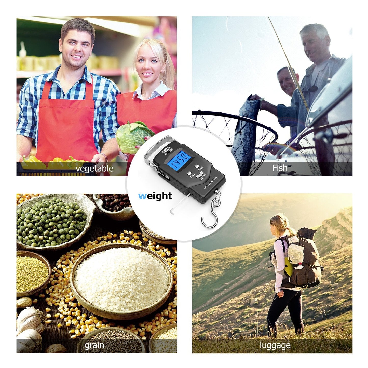 Dr.meter Fish Scale Luggage Scale - PS01 110lb/50kg Backlit LCD Display Digital Scale with Built-in Measuring Tape - Fishing Scale with 2 AAA Batteries, Pocket Size - Fishing Gifts for Men