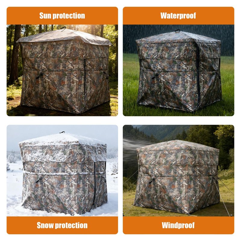 Fogun Hunting Blind 270 Degree See Through with Carry Bag, 3-4 Person Pop-Up Ground Blind - Durable 300D Deer & Turkey Blind for Full Concealment, Portable Tent (Forest Camo)