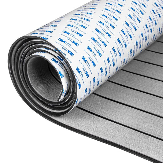 OCEANBROAD Self-Adhesive 48''x16.8'' Boat Flooring with 3M Adhesive Backing EVA Foam Boat Decking Faux Teak Marine Non-Slip Sheet for Jon Motor Boats Yacht Helm Pad Floor, Gray with Black Seam Lines