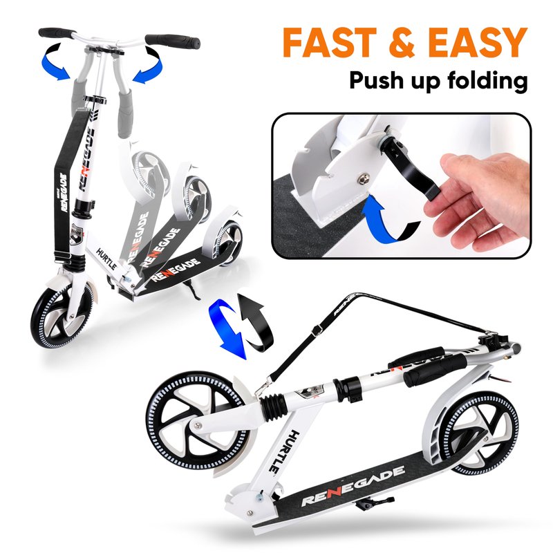 Hurtle Renegade Kick Scooters for Kids Teenagers Adults- 2 Wheel Kids Scooter with Adjustable T-Bar Handlebar - Alloy Anti-Slip Deck - Portable Folding Scooters for Kids with Carrying Strap