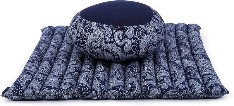 Meditation Cushion Set - Round Zafu Pillow & Square Roll-Up Zabuton Mat | Kapok Filled Comfort