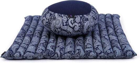 Meditation Cushion Set - Round Zafu Pillow & Square Roll-Up Zabuton Mat | Kapok Filled Comfort