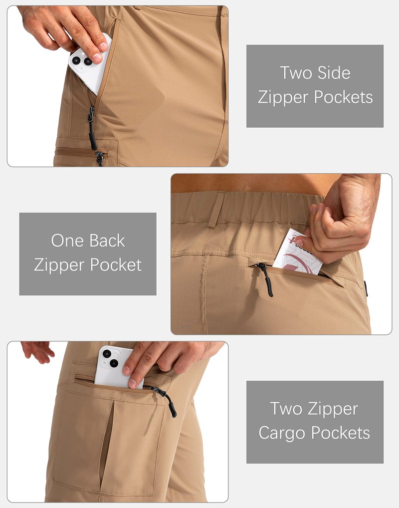 Pudolla Men's Hiking Cargo Shorts 9" Lightweight Outdoor Work Shorts for Men Travel Golf Camping Casual with 5 Zipper Pockets(Dark Khaki Medium)