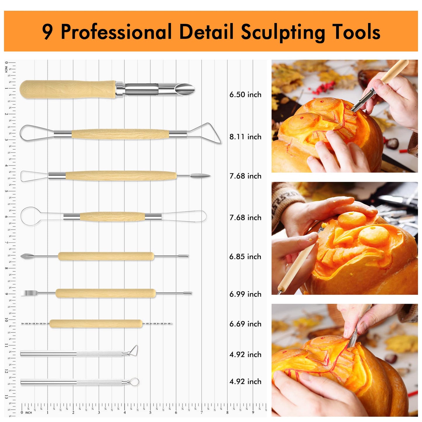 25 PCS Halloween Pumpkin Carving Kit, Shuttle Art 15 PCS Professional Premium Quality Stainless Steel Pumpkin Carving Tools with 10 Pumpkin Stencils Carrying Case for Kids Adults Sculpting and Carving