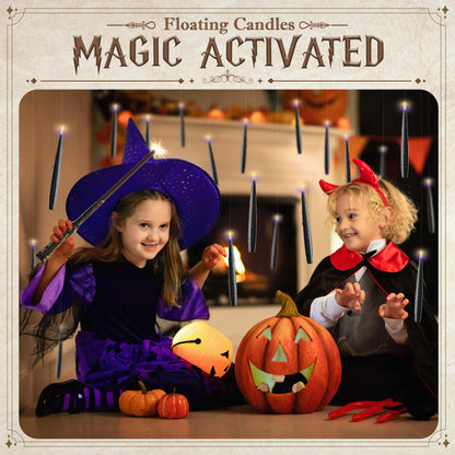 JOIONE Floating Candles with Wand, 12 Pack Flameless Candles Magic Hanging Taper Candles with Wand Remote, Battery Operated Candles for Halloween Christmas Birthday Party Decor Black