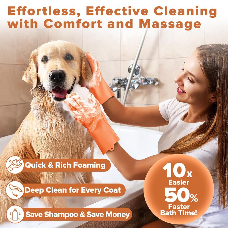 Augwind 6PCS Pet Grooming Kit for Dogs, Cats and Horses | Dog Washing Gloves | Cleanroom Gloves | Dog Bath Brush | Dog Bath Gloves | Dog Shampoo Brush | Dog Bath Supplies (Orange)