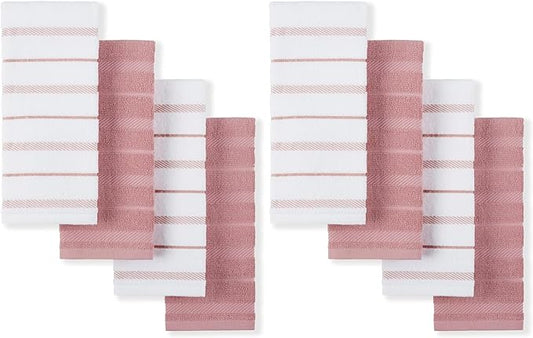 KitchenAid Albany Kitchen Towel 4-Pack Set, Dried Rose/White