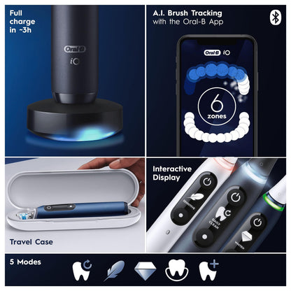 Oral-B iO7 Electric Toothbrushes For Adults, App Connected Handle, 1 Toothbrush Head & Travel Case, 5 Modes with Teeth Whitening, White