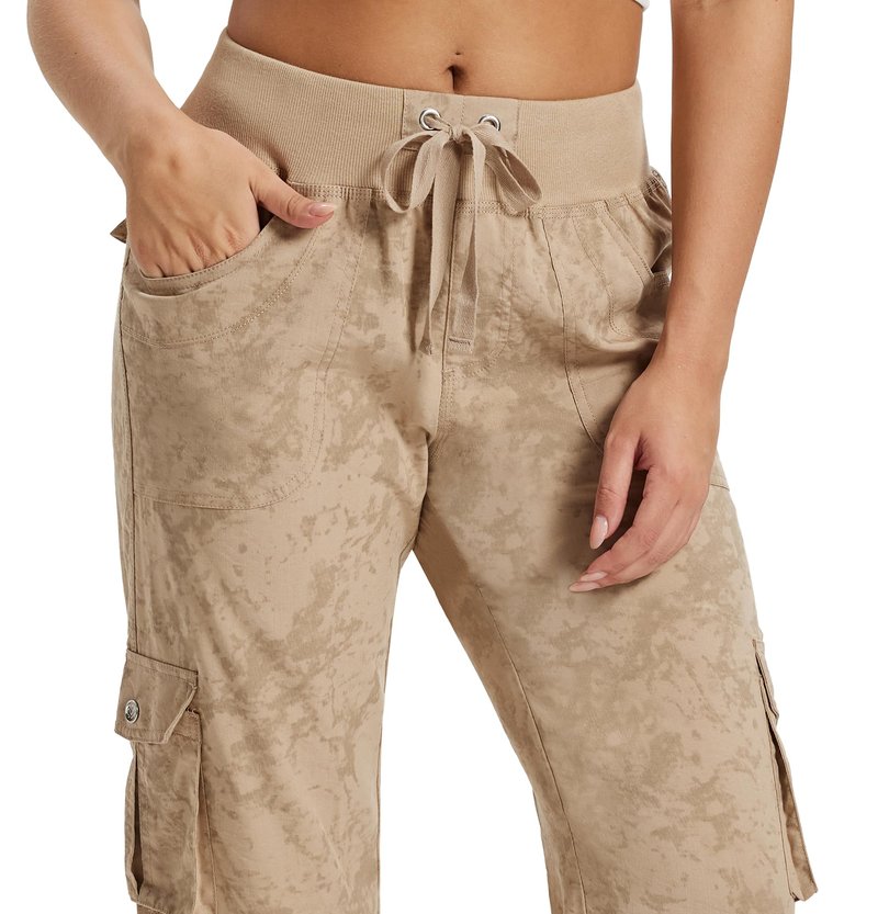 MoFiz Womens Cargo Capris Lightweight Hiking Pants Quick Dry Casual Outdoor Loose Shorts Dirty Khaki S