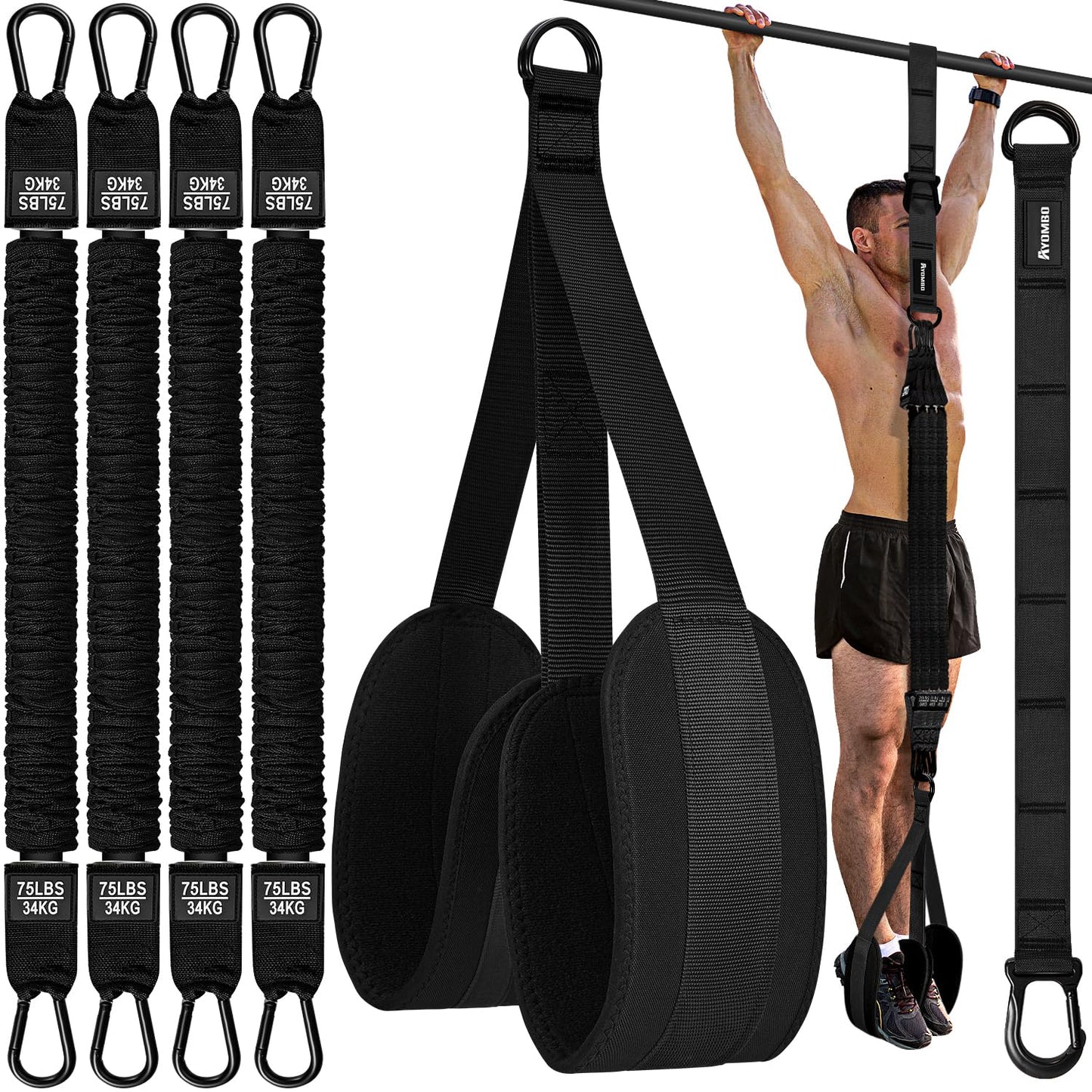 Ayombo Pull Up Assistance Bands, Resistance Bands for Pull Up Bar Workout, Adjustable Heavy Duty Pull Up Assist Equipment with 4 Assistance Bands, Home Gym Strength Training, Fitness Best Partner