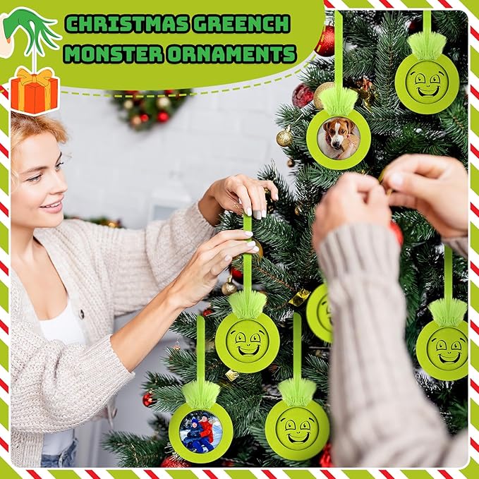 Blulu 24 Pack Lime Green Photo Frames Ornaments - Wooden Christmas Tree Decor for DIY Party Gifts