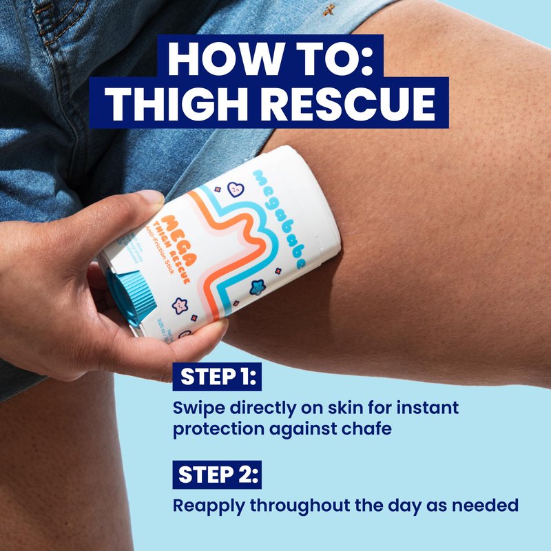 Megababe Mega Thigh Rescue | Jumbo Size Anti-Chafe Stick | Prevents Skin Chafe & Irritation | Thighs, arms, Bra-Lines & More | Summer and Hot Weather Essentials | 3.25oz (Pack of 1)