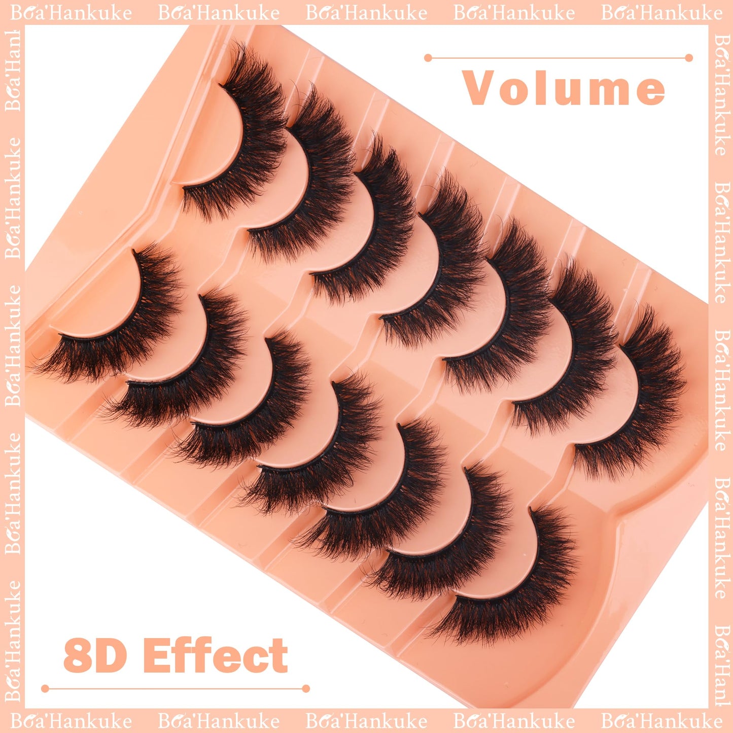 Boahankuke False Eyelashes Mink Lashes Full 18MM Cat Eye Lashes D Curvature Wispy Fake Lashes 8D Natural Strip Lashes Volume Lightweight Lashes Pack with Soft Cotton Band,7 Pairs